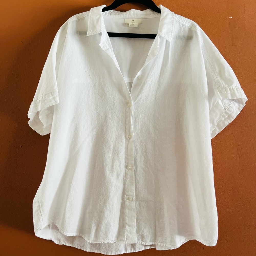 H&M White Oversized Button Down Short Sleeve